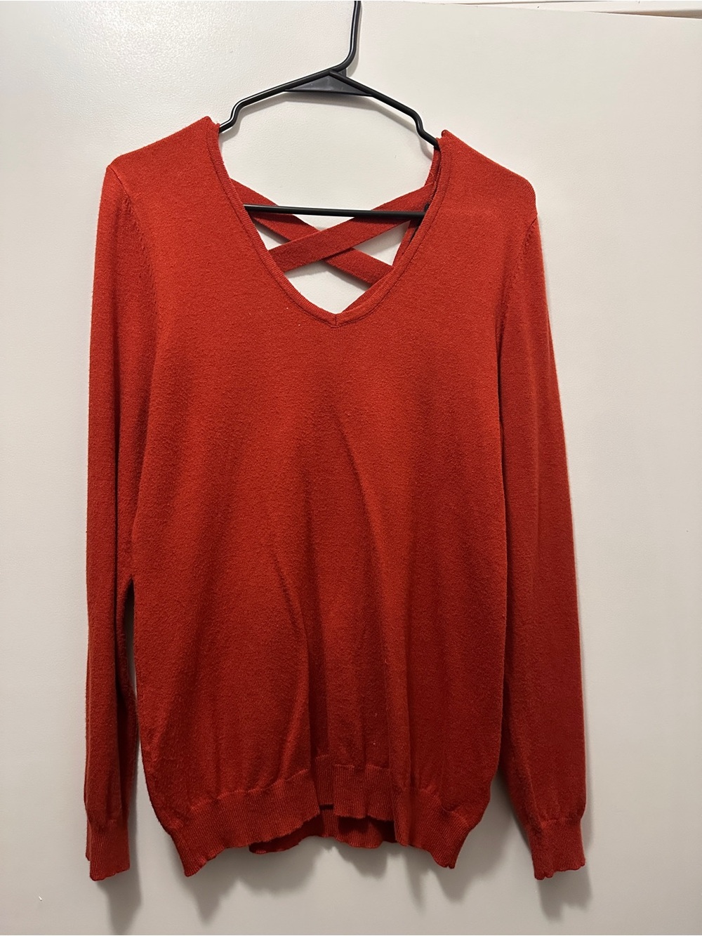 Rust Orange Crisscross Back V-Neck Sweater - Women